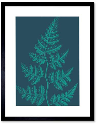 Wee Blue Coo Navy And Teal Fern Leaf Art Print Black Framed Poster Wall Decor 12x16 inch