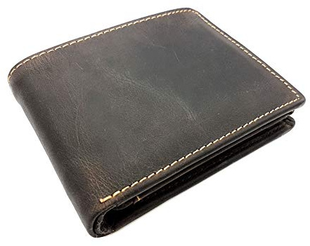 Jockey Club rustikale Vintage Geldbörse naturbelassenes Vollrind-Leder Portemonnaie mit RFID Schutz Toro Dunkelbraun