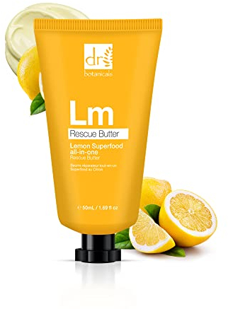 Dr Botanicals Lemon Rescue Body Butter – Intensely Nourishing Moisturiser for Face, Hands, Body & Feet – Zesty Lemon Scent – Targets Dry & Rough Skin – 50ml