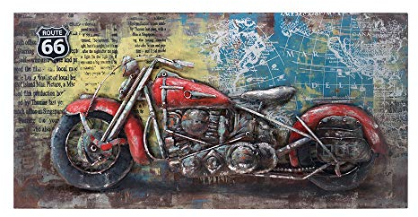 Handgefertigtes Metallbild 3D-Optik Verschiedene Größen Kunst Bild Wandbild (Route 66 Red)