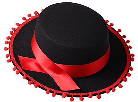 COSDREAMER Erwachsenenkostüm Spanischer Hut Schwarz Rot Matador Sombrero (Schwarz 1)