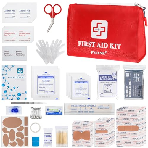 Small First Aid Kit, 150 Piece with Foil Blanket & Scissors, Mini First Aid Bag for Emergency, Home, Camping, Travel, Sports, Office, Outdoor, Car, School