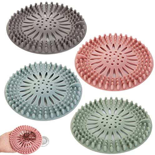 Silikon-Haarfilter, universeller Abflussschutz, 4 Stück Silikon-Abflussschutz für Bad, Badewanne, Waschbecken, Küche und Badezimmer (4 Color)