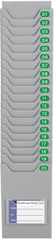 Flexzion Wandhalter für Stempelkarten, erweiterbares Stechuhr-Kartenregal, einreihig, 20 Steckplätze, Kartenhalter für 17,8 x 11,7 cm Stempelkarten, Anwesenheit/Lohnabrechnung, Grau