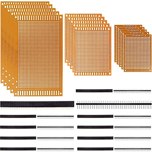 DAOKAI Lochrasterplatte,PCB Board Prototype Lochrasterplatte Kit 5x7cm & 7x9cm & 9x15cm Universal Lochrasterplatine für Prototyping,DIY Projekte(15 Stück)mit einreihiger 40-Pin-Stiftleiste(10 Stück)