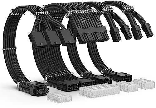 AsiaHorse Kit cavi con guaina PCIE5.0 12VHPWR 16 pin (12+4) a 3 * 8 pin PCIE/24 pin ATX/2*(4+4) pin EPS Cavo di prolunga, Cavo con guaina per PC compatibile con GPU 3090Ti e serie RTX 4000,30cm, Nero