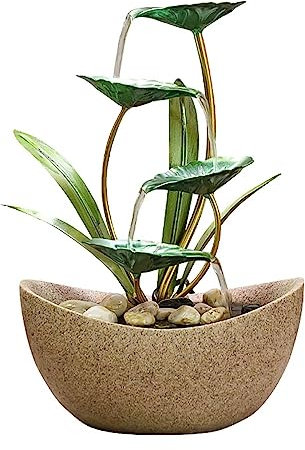 LED Tabletop Water Fountain - Standing Floor Ornamental Water Feature for Home & Office with Charming Dolly Design & LED Lights