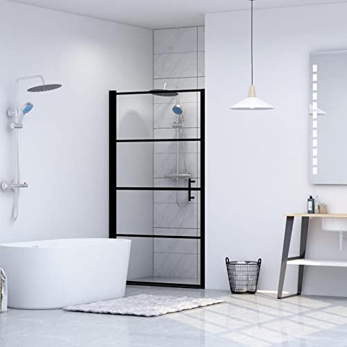Homgoday Porte de Douche Verre trempé 91x195 cm Noir, Panneau De Douche, Paroi de Douche, Cabine de Douche Mur de Salle de Bain