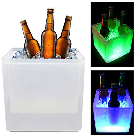 JAYEUW LED Ice Bucket Wine Cooler with Melting Water Collection 3.5L LED Eiskübel für Party Thema Restaurant Pub Wein Trinken Bier (Enthält Keine Batterien)
