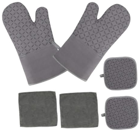 1 Satz rutschfeste Silikonhandschuhe Küchenofenhandschuh Hitzebeständige Grillhandschuhe Topflappenhalter Heiße Mitt Handschuhe Ofenpads Verbrühungsschutz Schutzpolster Baumwolle
