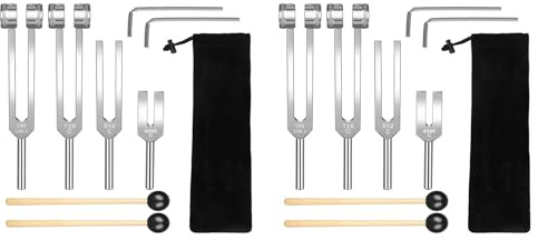 Oikabio Stimmgabel-Set (128 Hz, 136,1 Hz, 512 Hz, 4096 Hz) Stimmgabeln mit Reflexhammer zur Heilung von Chakra, Heilung, Musik, 2 Stück