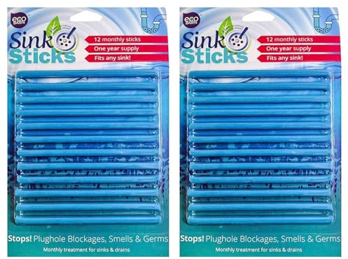Eco Barn Sink Stick | Plughole Sticks | Drain Unblocker & Sanitation | Clears bathrooms & kitchen pipes; dissolves grease, deodorises, prevents hair blockages; 2 packs, 24-unit value