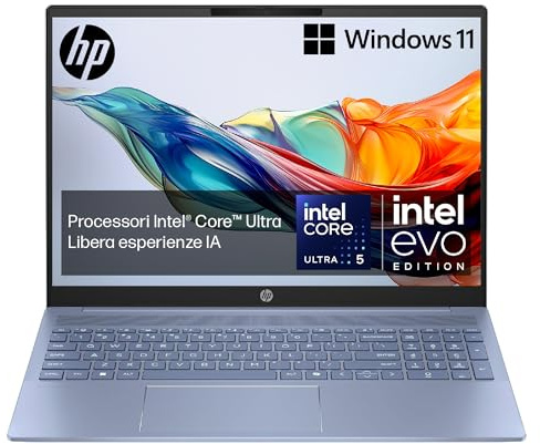 HP Pavilion 16-af0003sl, Intel Core Ultra 5-125U, Intel Evo Edition, AI, RAM 16GB LPDDR5, SSD 512GB, Display 16 2K Antiriflesso IPS 300 Nits, Wi-Fi 6, Privacy Cam 1080p IR TNR, Windows 11, Sky Blue