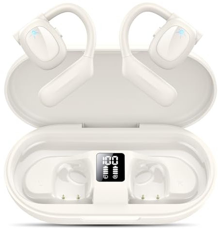 Hendari Open Ear Écouteurs avec Écran LED, Ecouteurs Bluetooth 5.3 sans Fil Sport, 75H HiFi Stéréo, Oreillette Bluetooth Sport avec 4 Mic, IP5 Étanche Casque Bluetooth pour Running/Gym