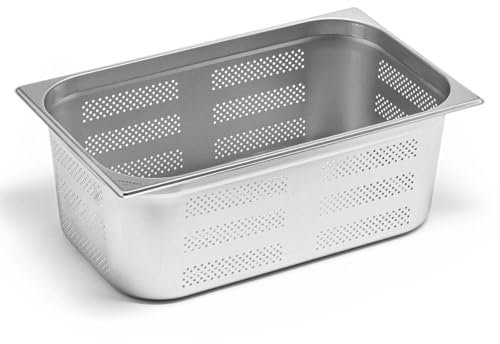 Forgast GN-behållare 1/1, Perforerad gastronormbehållare i rostfritt stål, Mått 53x32,5 cm, Djup 20 cm, Rundade hörn, Gediget utförande, Transport, Förvaring, Bearbetning, Uppvärmning av mat