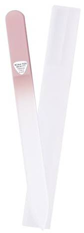 Lime à ongles en verre tchèque Bona Fide Beauty (couleur framboise) | Lime à ongles douce en véritable verre tchèque pour ongles naturels, étui inclus, lavable et réutilisable, grain fin