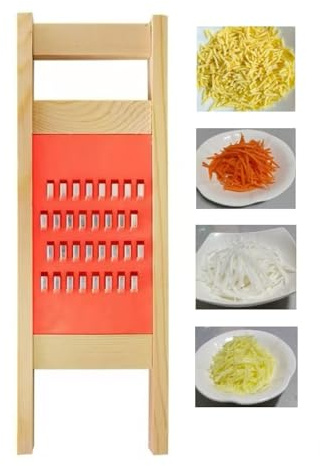 Korean Carrot Grater, Wooden Vegetable Grater with Hand Guard, 4mm Stainless Steel Shredder for Cabbage, Onion, Cheese, Heavy Duty Kitchen Tool (11.0 × 3.7)