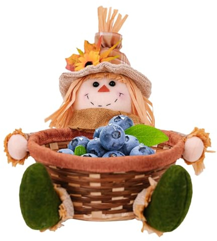 Autumn Harvest Scarecrow - Handmade Thanksgiving Scarecrow Doll | Fall Scarecrow Decorations With And Fruit Basket, Oto Harvest Figurine