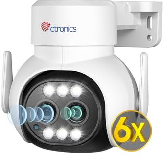 Ctronics 6X Zoom Híbrido Telecamera Wi-Fi Esterno con Tracciamento-Auto-Zoom, PTZ IP Videocamera Sorveglianza con Doppio Lente Rilevamento Umano Visione Notturna Colori Audio Bidirezionale (1, Bianco)
