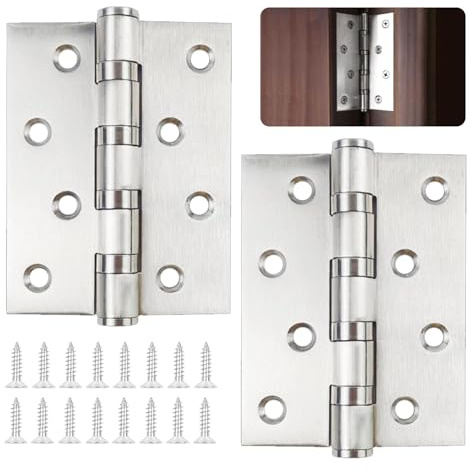 2 Stück Edelstahl scharnier Edelstahl scharnier 10cm, Scharniere klappbar,Schwerlast Kugellagerscharniere Türscharniere mit 8 Löchern für Haustüre Zimmertür (100x75x12 mm)