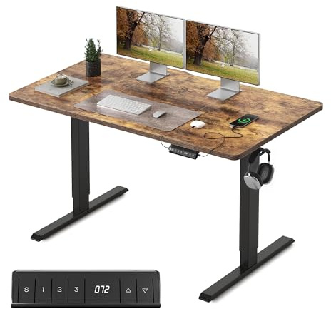 FEZIBO Höhenverstellbarer Schreibtisch mit USB-C&USB-A Ladeanschl 120x60cm | Schreibtisch Höhenverstellbar Elektrisch, 72–118cm Hub, 3 Memory-Funktion, 80kg Tragkraft, Ergonomischer Computertisch, Braun