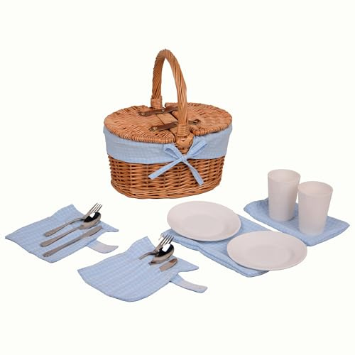 Panier de pique-nique, ovale, pour 2 personnes, avec équipement, bleu