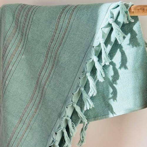 Karawan Authentic Hamamtuch Bio Frottee – XL 90x170 cm – Saunatuch, Strandtuch, Badetuch – Pestemal aus 100% Bio-Baumwolle – groß, leicht & saugfähig für Damen & Herren (Jadegrün)