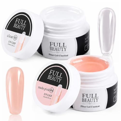 2Pcs x 15 Ml Gel Construction Ongle UV, Gel Ongle, Base Gels UV Ongles pour Nail Art, Non-Stick Gels 3D Ongles pour Extension Décoration et Répare Nail Art DIY (Transparent & Nude)