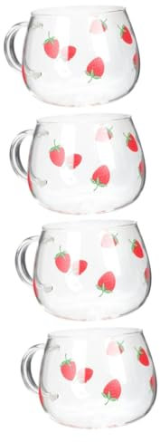 KOCKSHION 4piezas Taza De Diseño De Fresas para Hogar y Cocina Resistente Altas Temperaturas Decoración Encantadora para Fiestas y Reuniones