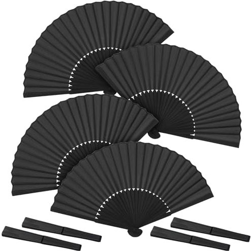 SCROLIEY 4 Pezzi Nero Mano Pieghevole Ventilatore, Ventaglio Pieghevole, Cinese Ventilatore, Festa Ventagli per Ballo, Festa, Regali di Nozze