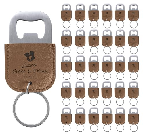 30 Unidades Abrebotellas Personalizados, Llaveros Personalizados de Cuero, Detalles de Boda para Invitados en Caqui, Abridor de Botellas & Regalos Nupciales