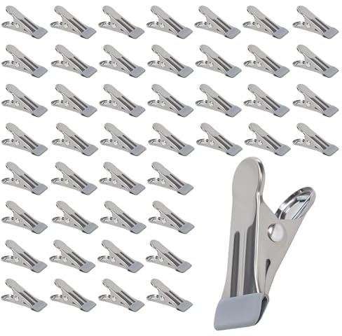 FUNSUEI 100 mollette da bucato in acciaio inox, 5,5 x 2,2 x 2,3 cm, argento grigio, mollette in metallo con rivestimento in plastica, mollette in metallo per biancheria e casa