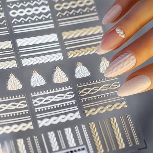 JMEOWIO 3D Nagelsticker Weihnachten Winter Pullover Nail Art Sticker Selbstklebend Nagelaufkleber 5D Stereoskopisch Dekoration Nageldesign Zubehör 1 Blatt