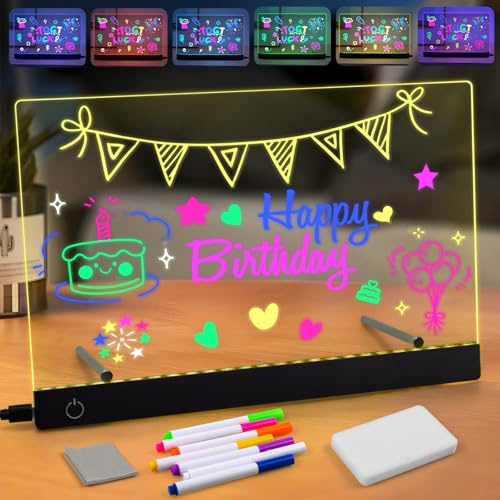 Tablette Lumineuse Dessin Enfant, 30x20cm Tableau Lumineux，Tablette Ecriture Enfant En Incluant 7 Surligneurs, Grand Choix De Cadeaux Pour Enfants, Maison, Bureau Et Décorations De Fêtes