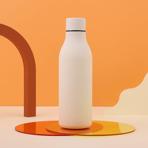 Botella de agua deportiva con forma de bolos, termo de acero inoxidable 304, botella de agua portátil de gran capacidad (beige)