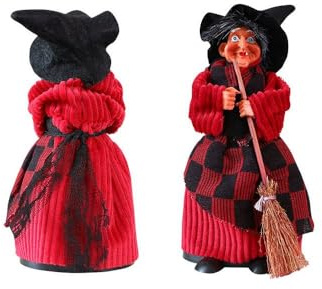 jiejack Juego de colgante de bruja para Halloween, muñeco de bruja con escoba, colgador de pared para bar/KTV/fiesta, reutilizable