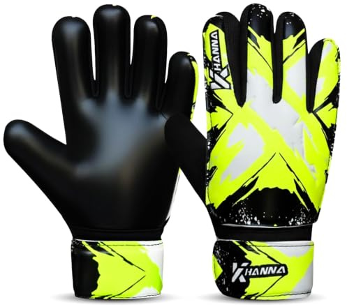 khanna Fotboll målvaktshandskar för barn och ungdomar, latex supergrepp palm, dubbel handledsstöd, vadderad handflata, robusta målvaktshandskar för träning