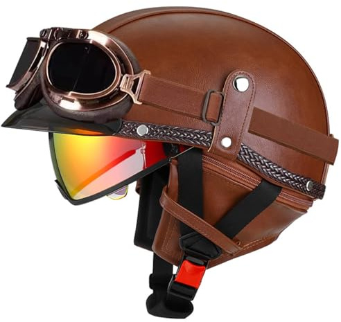 Retrò Caschi Jet Mezzo Casco da Motociclista Portatile Casco Cromwell Scodella ECEDOT Omologato Vintage Sicurezza Estivo Moto Mezzo Casco con Occhiali Per Donna E Uomo Adulto 19,XL=61~62cm