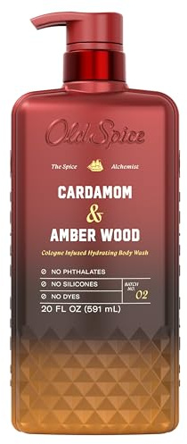 Old Spice Body Wash for Men, The Spice Alchemist Collection, 24/7 Cologne Infused Hydration, No Trade Off Formula, Free of Phthalates Silicones & Dyes, Cardamom + Amber Wood Scent, 20 oz