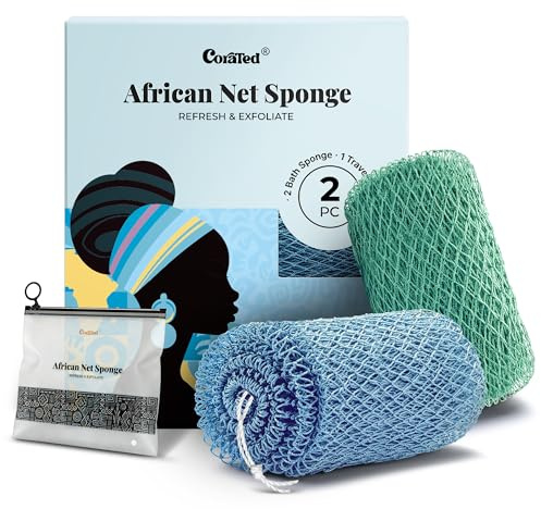 CORATED African Net Sponge with Knots Authentic, Shower Loofah Bath Sponge