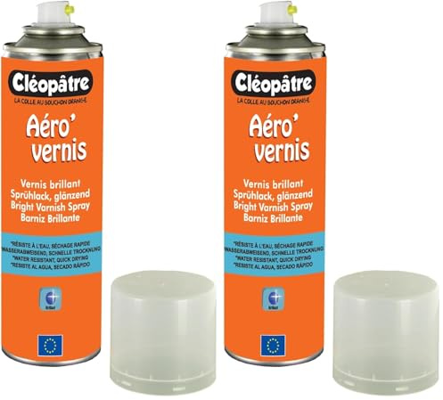 CLEOPATRE – Aéro'Vernis – Aérosol de Vernis Brillant - Spray transparent 250 ml - Tous Supports – Idéal Loisirs Créatifs (Lot de 2)