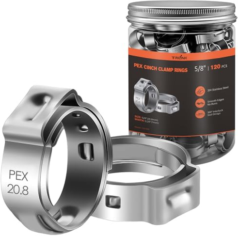 TRILINK Collier de Serrage 20,8 mm en Acier Inoxydable – Collier de Serrage Inox à Une Oreille, Collier Serrage Métallique pour Tubes PEX, Serflex Inox Étanche, 120 Pièces