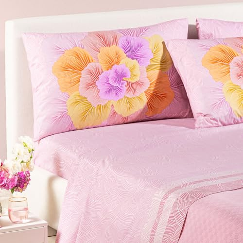 Caleffi Completo Lenzuola Matrimoniali Art. Madreperla in 100% Cotone – Set 4 Pezzi con Federe 50x80 – Fantasia Floreale (Rosa)
