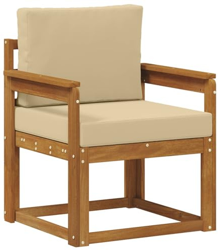 WRJENFSC Gartensofa Einzelsitzer aus Akazienholz Massiv - Loungesofa mit Sitz- und Rückenkissen in Braun - Modulares Gartenmöbel für Terrasse, Balkon und Außenbereich - Naturfarben