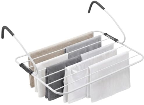 Tata Home Stendino da Balcone Stendibiancheria da Esterno e Interno Con Bracci Stendi Panni Ringhiera Resistente Salvaspazio Richiudibile Misura 105x55x29 cm LARGE N