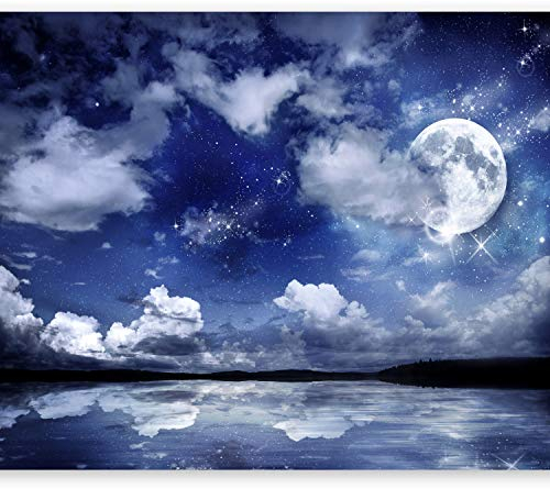 murando - Vlies Fototapete Nachthimmel 300x210cm - Foto Tapete Schlafzimmer Wohnzimmer Moderne Vliestapete XXL Wandtapete Motivtapeten 3d Effekt Wand Dekoration - Landschaft Mond blau 10110903-27