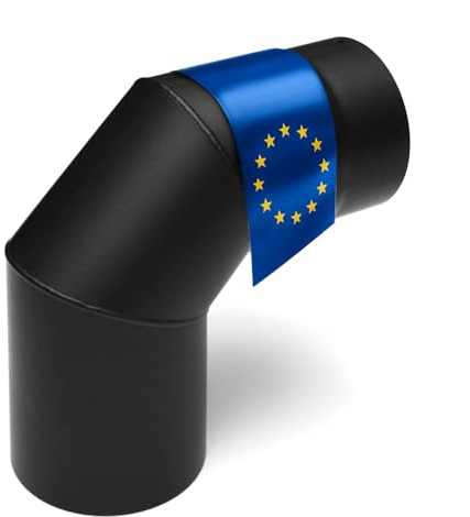 Raik Rauchrohrbogen 3-teilig 150 mm 90° einseitig gezogen Schwarz aus Stahl 2 mm Wandstärke Made in EU temperaturbeständig bis 600 °C für sichere Verbindung zwischen Kamin und Schornstein