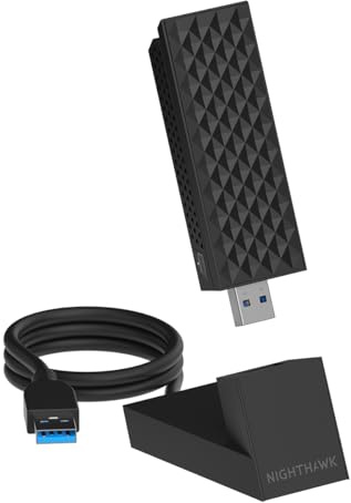 NETGEAR Nighthawk Unità flash WiFi 7 (A9000) - Adattatore USB 3.0 - BE6500 Tri-Band Gigabit Speed (fino a 6,5 Gbps) - Banda a 6 GHz - Funziona con qualsiasi box, router o sistema mesh