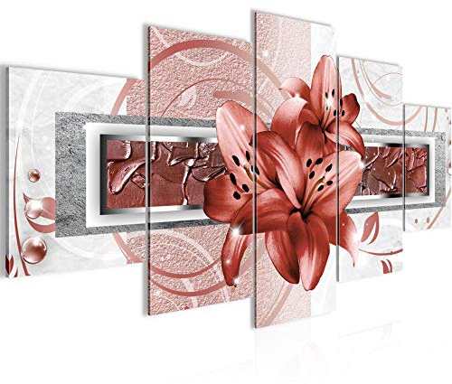 Runa Art - Bilder Blumen Lilien 200 x 100 cm 5 Teilig XXL Wanddekoration Design Rot 209751a