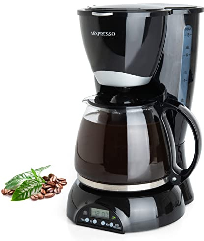 Mixpresso 8-Cup Drip Coffee Maker Programmable, Coffee Pot Machine Including Reusable & Removable Coffee Filter, Black Electric Coffee Maker